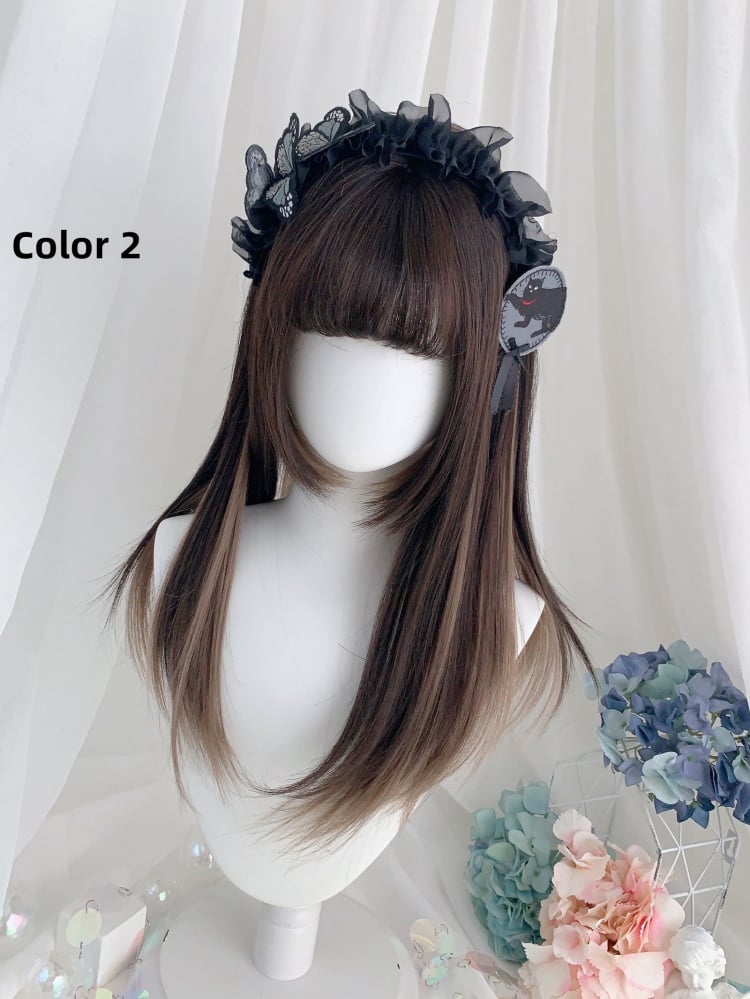 Highlight Hair Color Air Bangs Straight Synthetic Wig 4 Colors Synthetic Wig