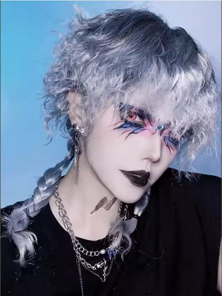 Ombre Hair Color Dusty Blue Curly Boy Style Wig