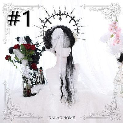 Pride and Greed White and Black Curly Synthetic Wig