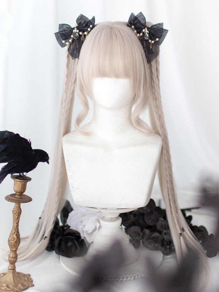 White/Chocolate/Blue and Purple Synthetic Wig with Two Claw Clips