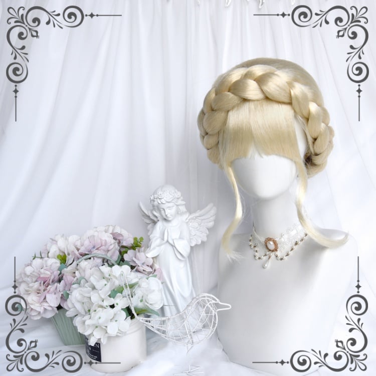 Retro Beige Braided Updo Hairdo Synthetic Wig