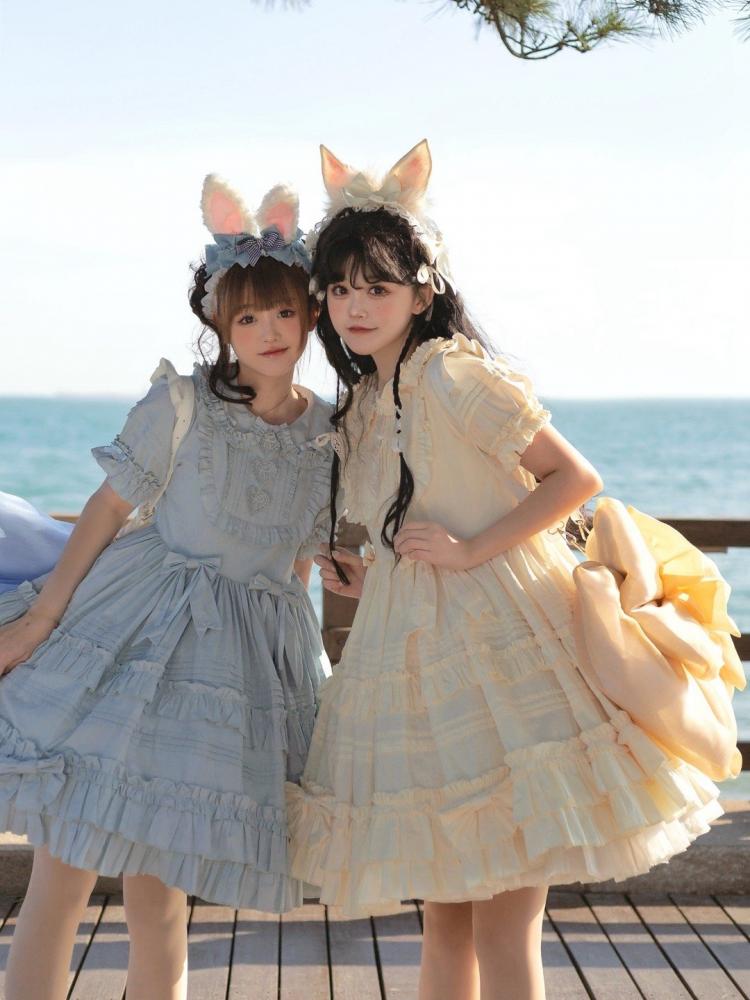 Summer Blue Bowknot Details Ruffle Skirt One Piece