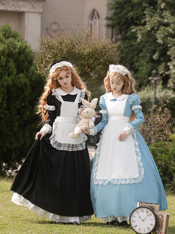 Plus Size Friendly Black Long Version Maid One Piece + Apron