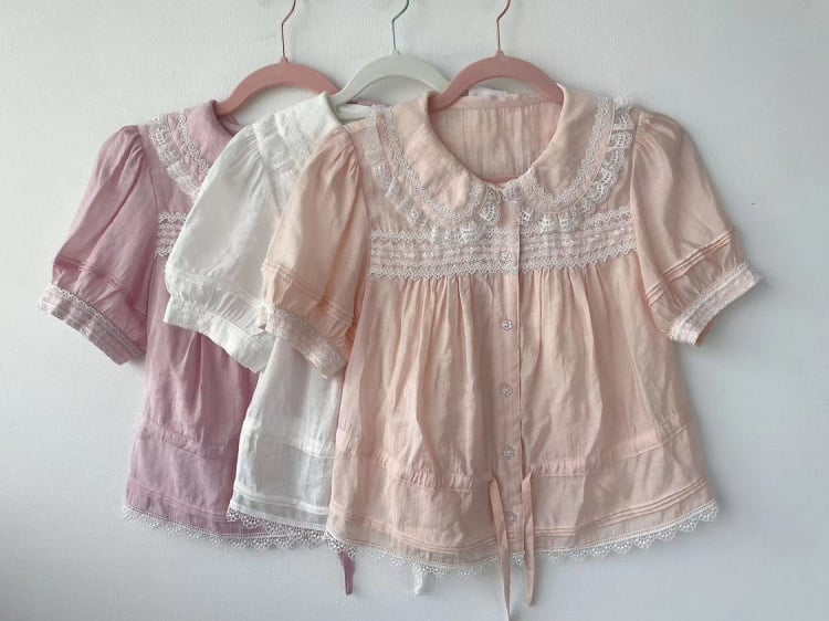 Summer Lace Trim Peter Pan Collar Blouse