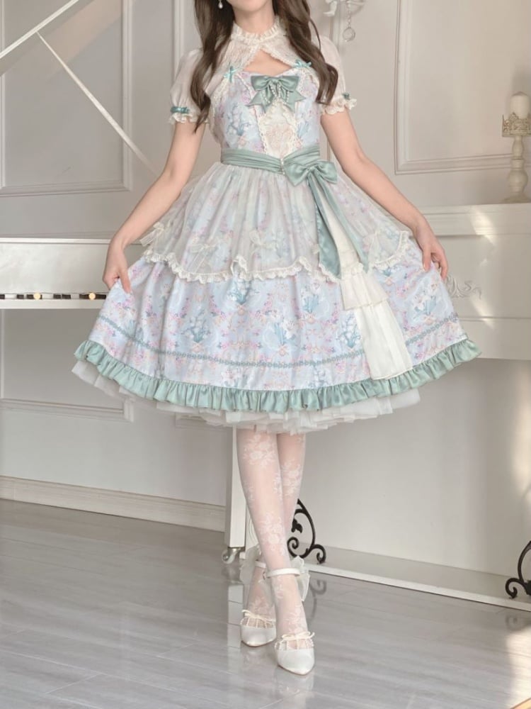 Lily of the Valley Floral Print Bowknot Details Lolita JSK