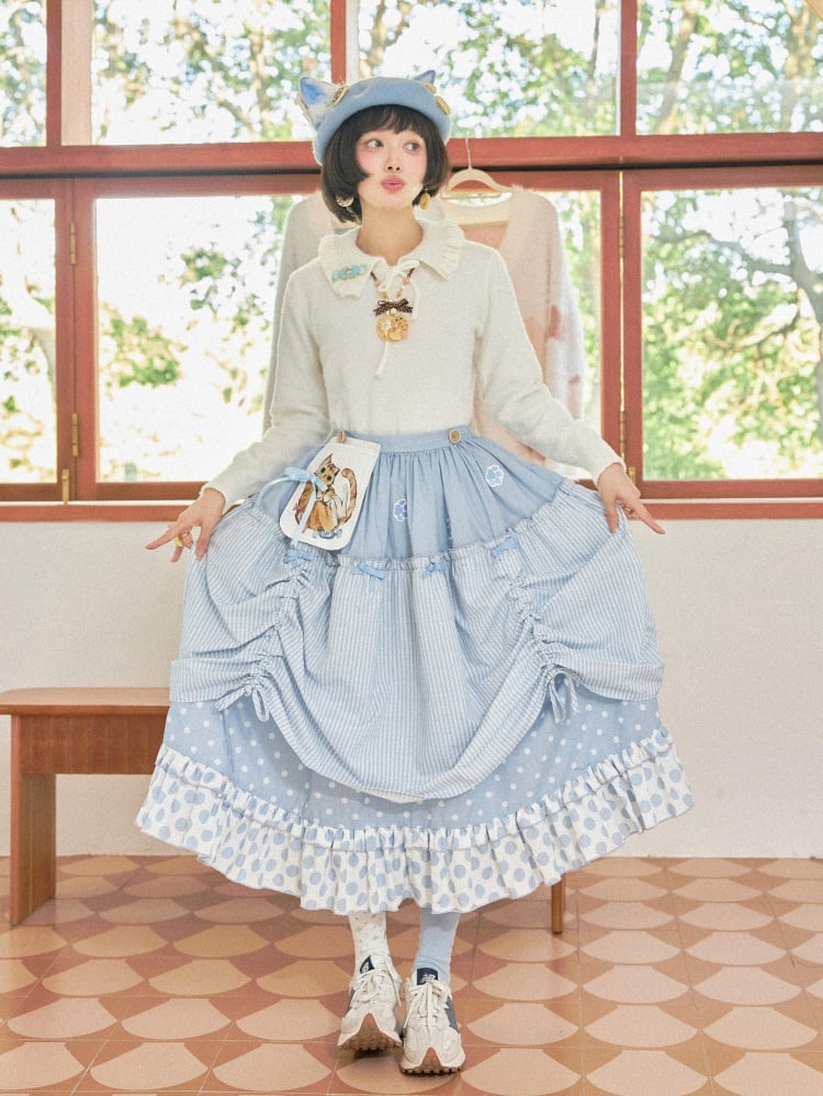 Pink / Blue Polka-dot Overalls Drawstring Hem