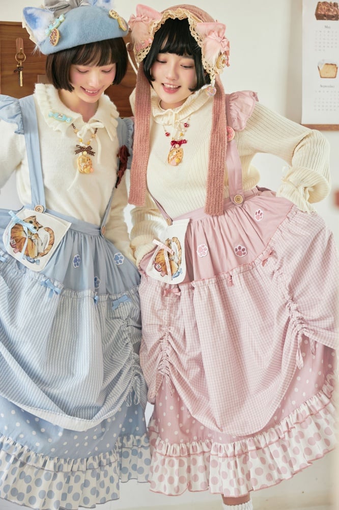 Pink / Blue Polka-dot Overalls Drawstring Hem