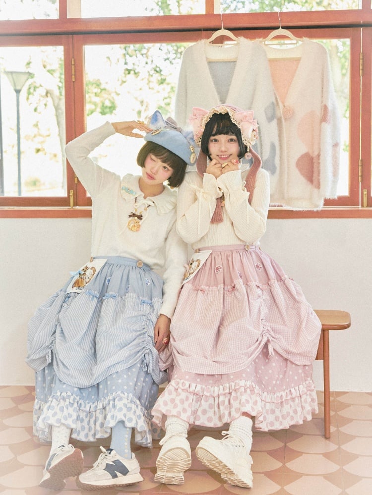 Pink / Blue Polka-dot Overalls Drawstring Hem