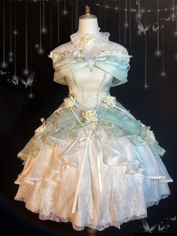 Tiana Green Short Version Princess Dress Roses and Bead Chains Ball Gown