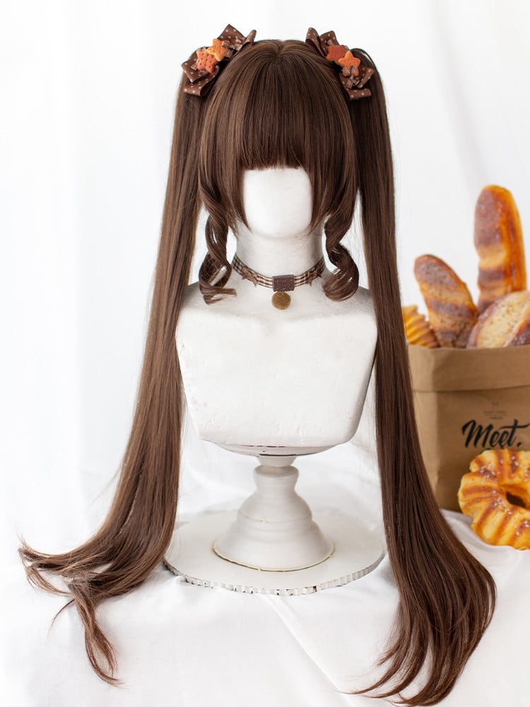 White/Chocolate/Blue and Purple Synthetic Wig with Two Claw Clips