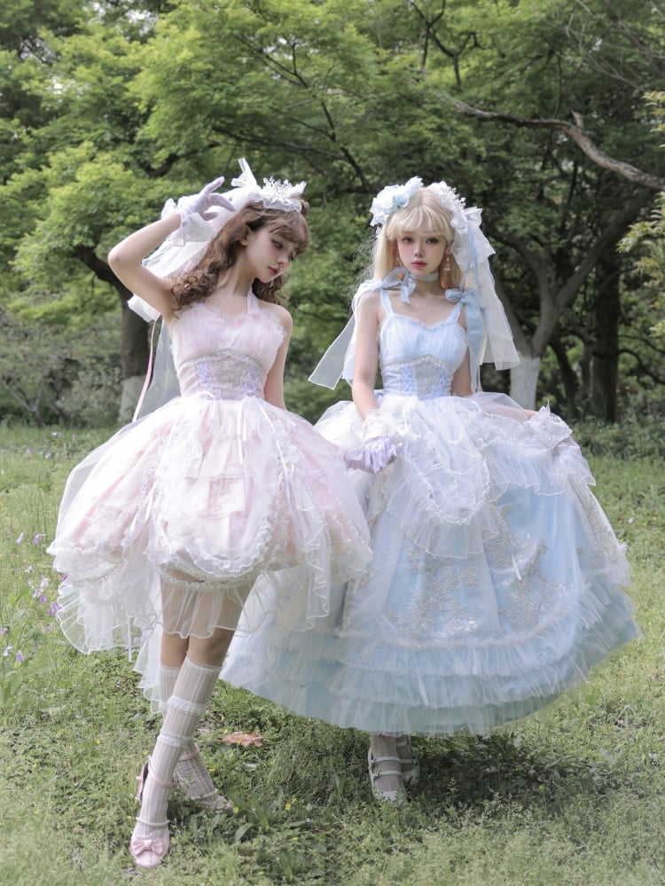 Plus Size Friendly Blue Tiered Ruffle Skirt Hime Jumper Skirt