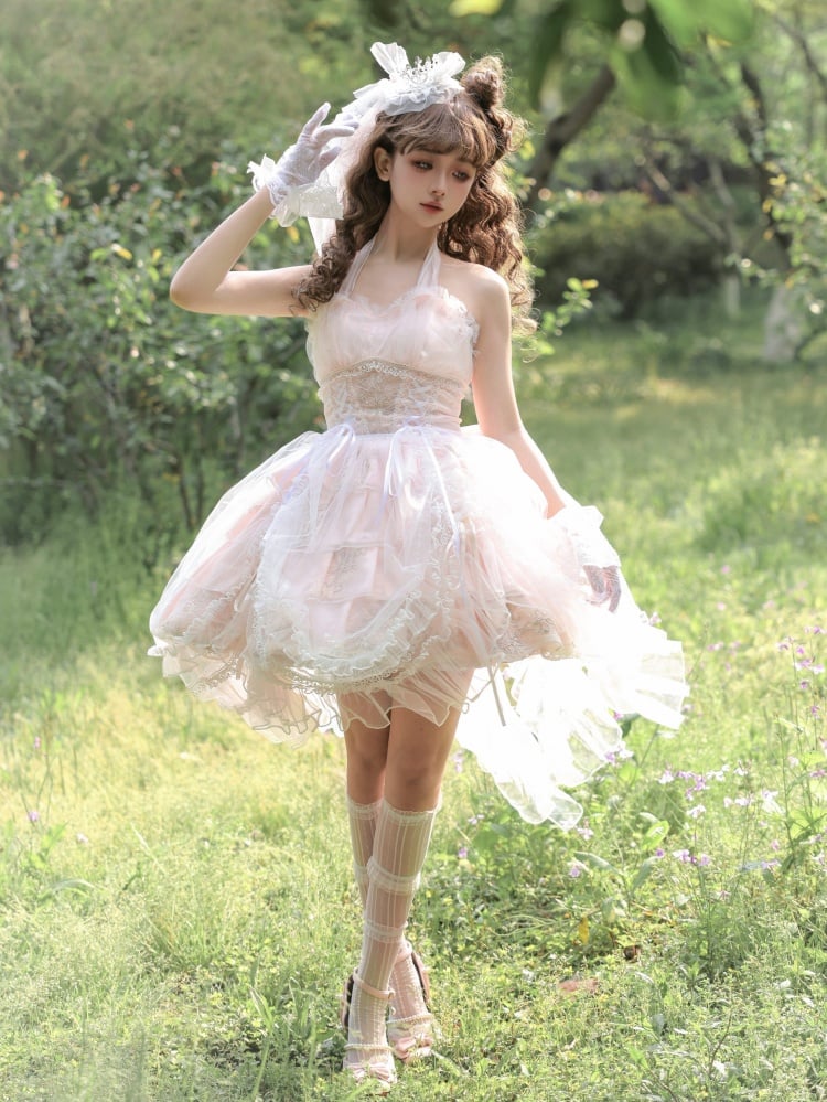 Plus Size Friendly Pink Tiered Ruffle Skirt Hime Jumper Skirt
