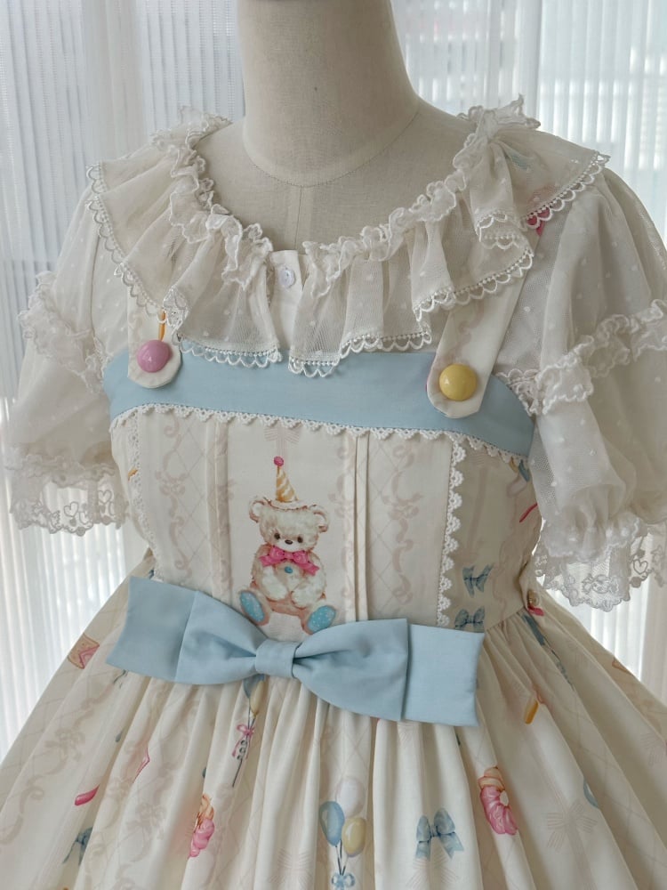 Sweet Teddy and Dessert Print High Waist Jumper Skirt