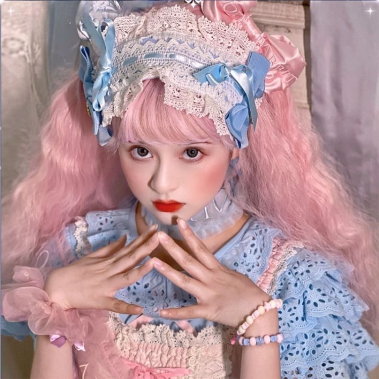 Sakura Pink Long Curly Bangs Synthetic Wig