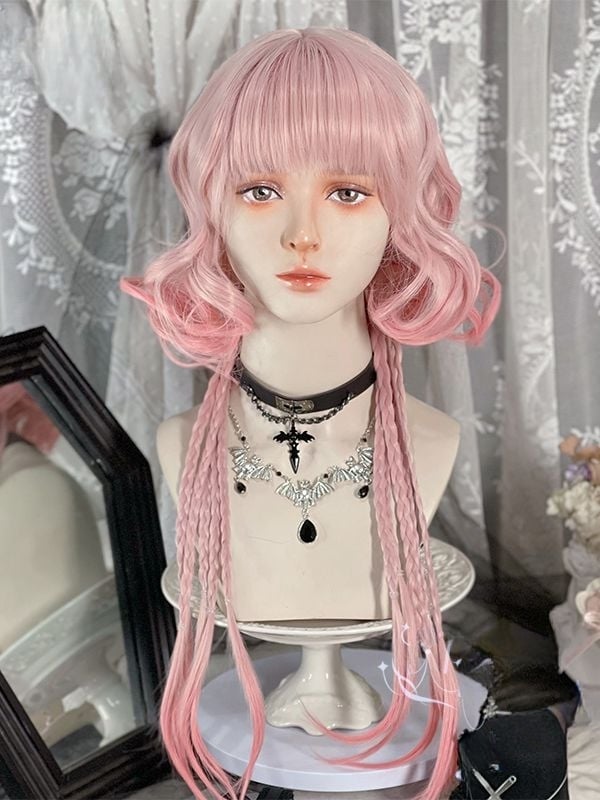 Pink Wavy Synthetic Wig with Braids