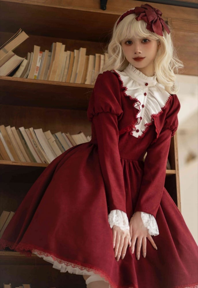 Ruffle Neckline Red Witch Dress Juliette Sleeves One Piece