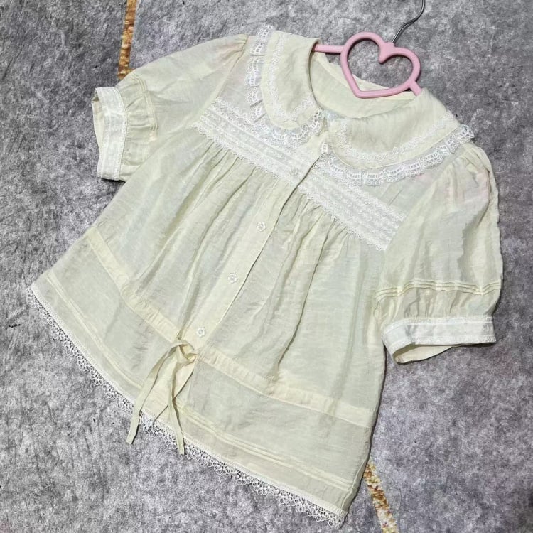 Summer Lace Trim Peter Pan Collar Blouse