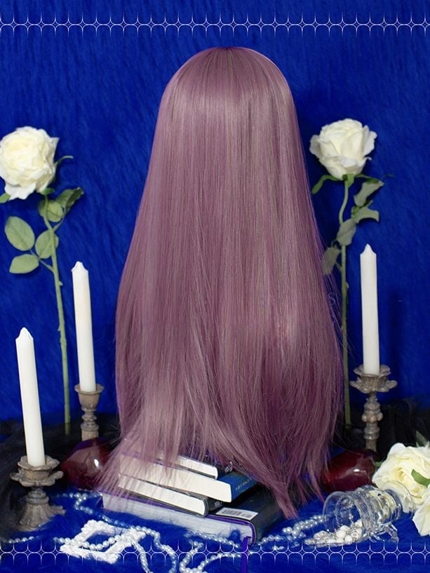 Purple Long Straight Synthetic Wig with Bangs