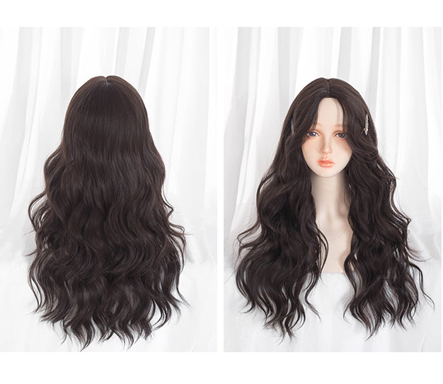 Natural Parting Brown Long Wavy Synthetic Wig