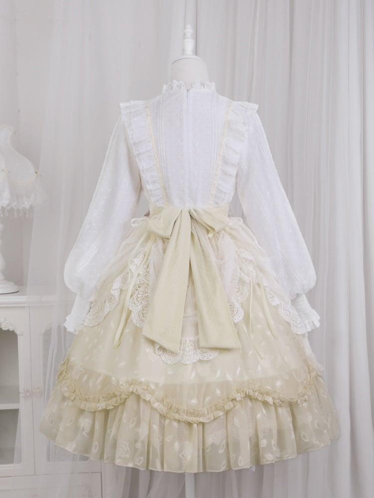 White and Yellow Tulip Embroidery Applique Bodice One Piece