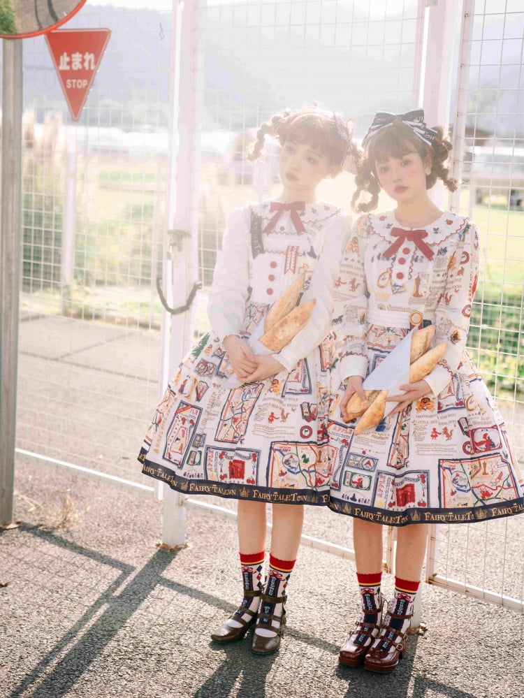 White High Waist Print Design Jumper Skirt