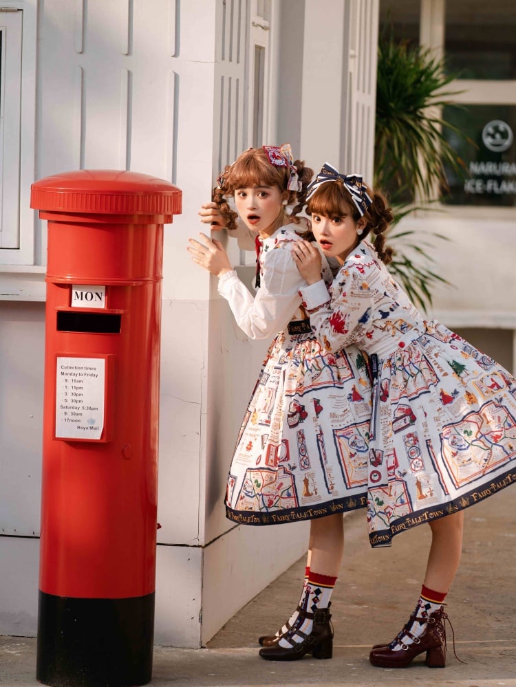 White High Waist Print Design Jumper Skirt