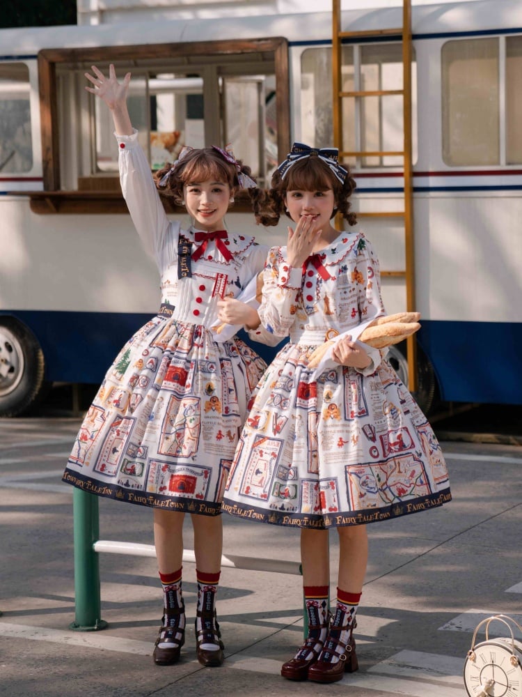 White High Waist Print Design Jumper Skirt