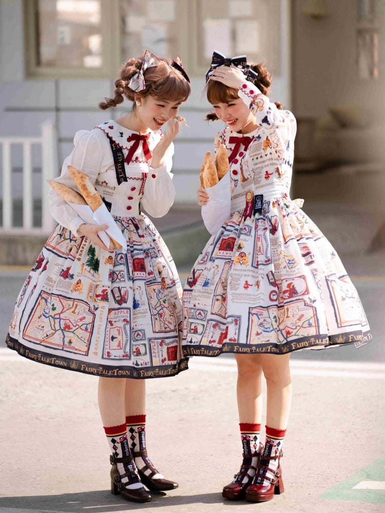 White High Waist Print Design Jumper Skirt