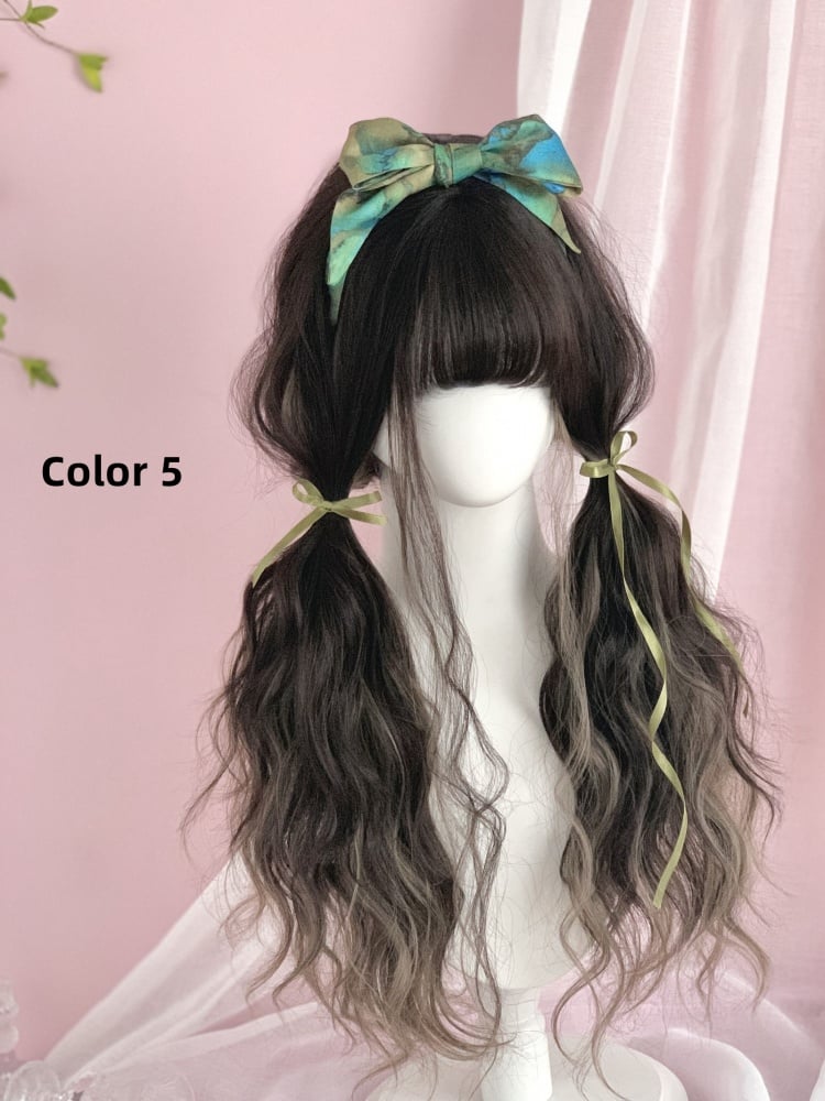 Highlight Hair Color Long Wavy Synthetic Wig 6 Colors
