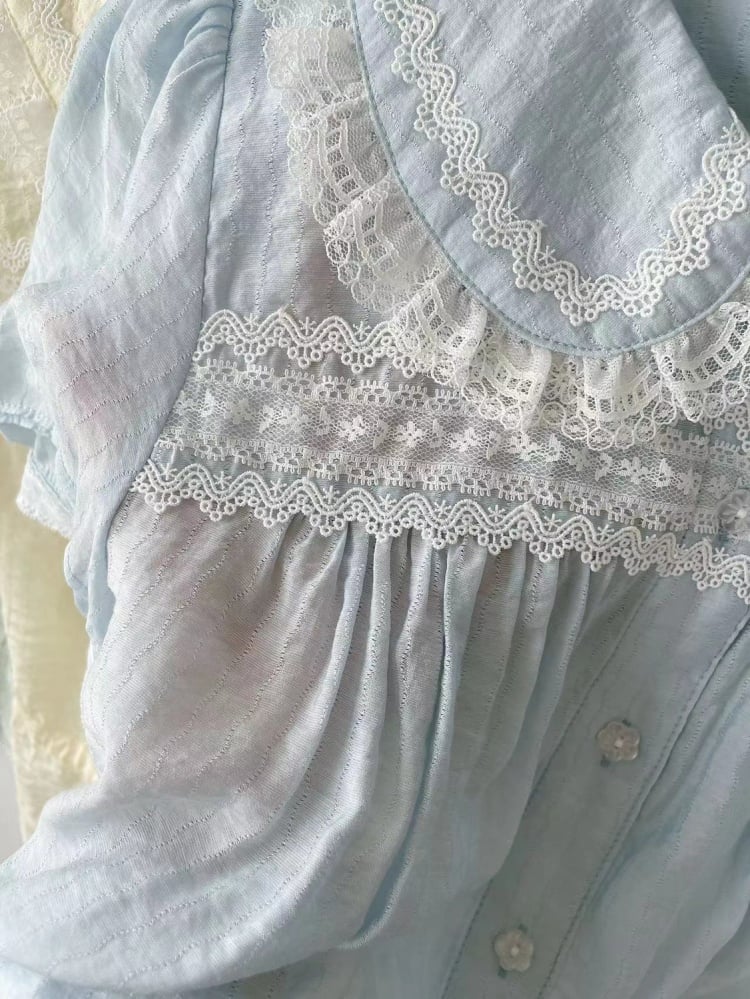 Summer Lace Trim Peter Pan Collar Blouse