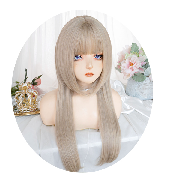 Waist Length Straight Princess Cut Ash Blonde Synthetic Wig