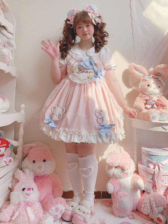 Sweetheart Bodice Pink Sweet Teddy Overalls + Bowknot Train + Brooch Set