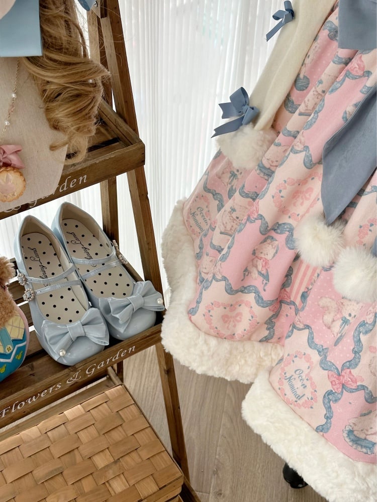 Kitty Embroidery Collar Sweet Pink and Blue Winter Jumper Skirt - Sukuroi