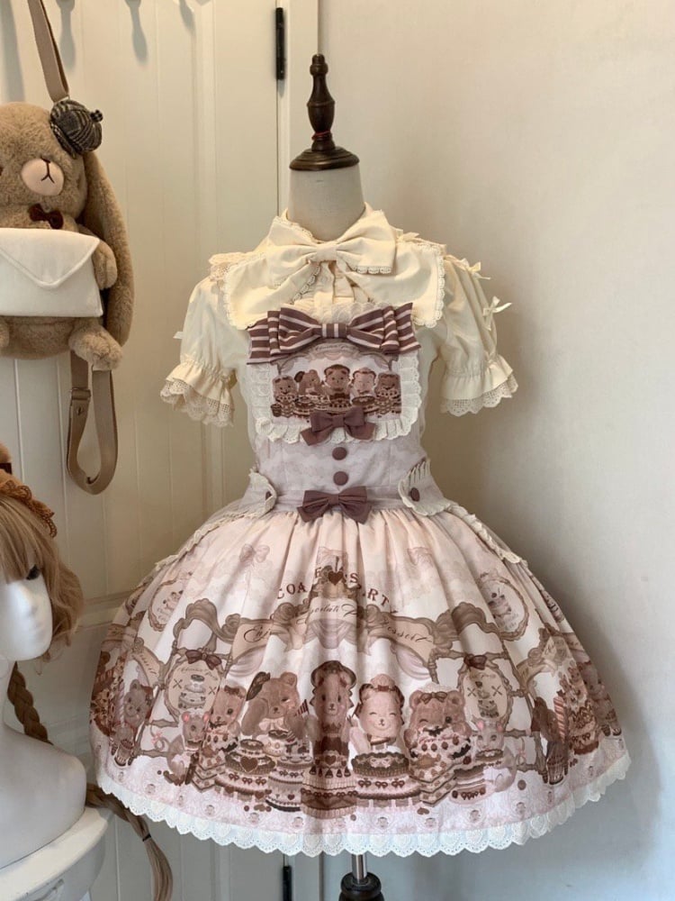 Sweet Brown Teddy Bears Print Overalls