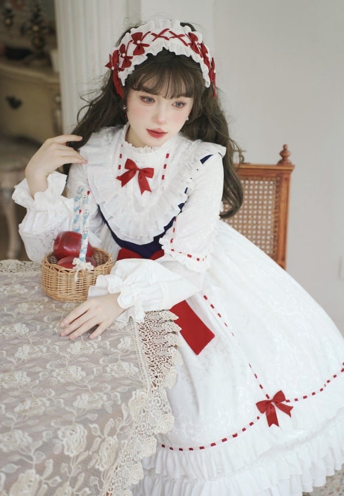 Ruffle Edward Neck Snow White Short/Long Sleeves One Piece