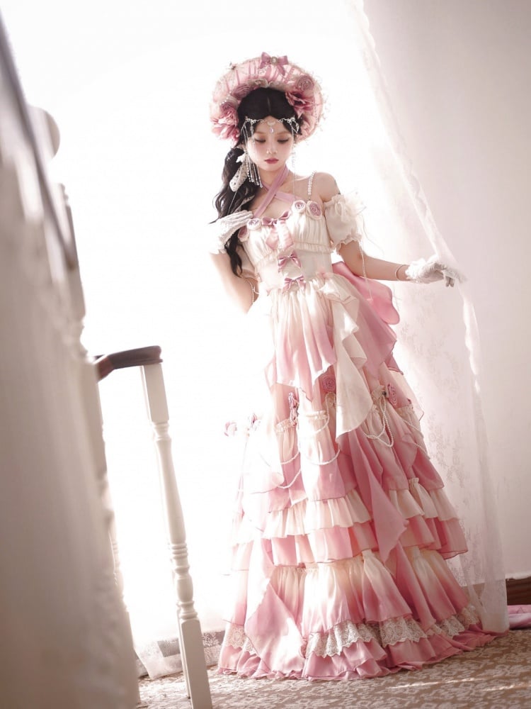 Pink Fairy Hanayome Gorgeous Princess Quinceanera Dress Full Set - Sukuroi