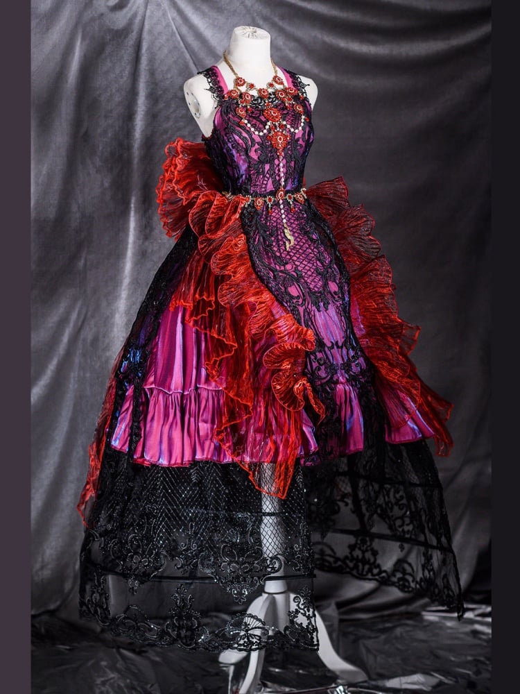 Red Gorgeous Jumper Skirt Sweetheart Neckline Gothic Dress Full Set