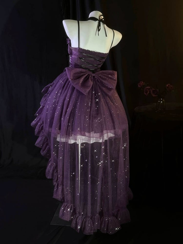 Purple Glittering Princess Dress Basque Waist Party Queen Dress Full Set