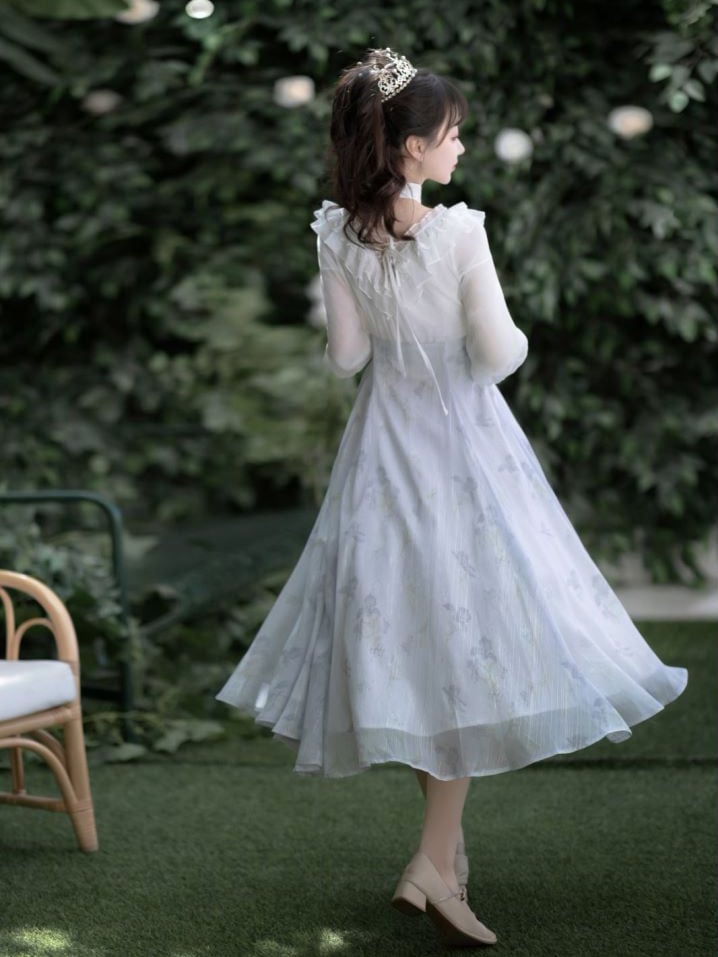 White and Purple Floral Print Halter Neck One Piece Summer Dress