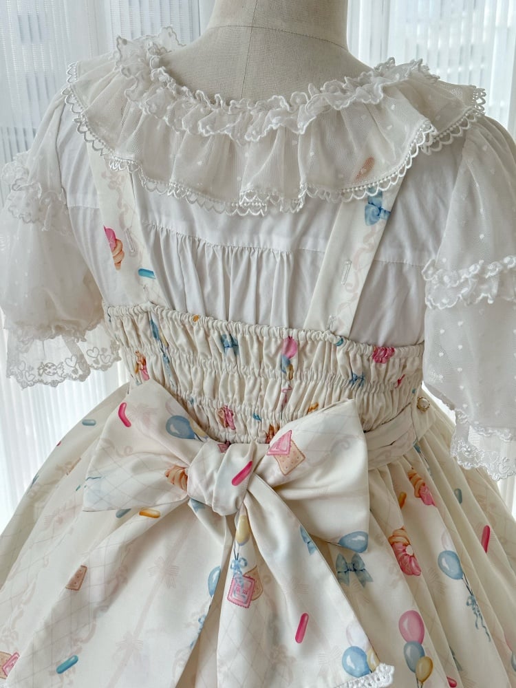 Sweet Teddy and Dessert Print High Waist Jumper Skirt