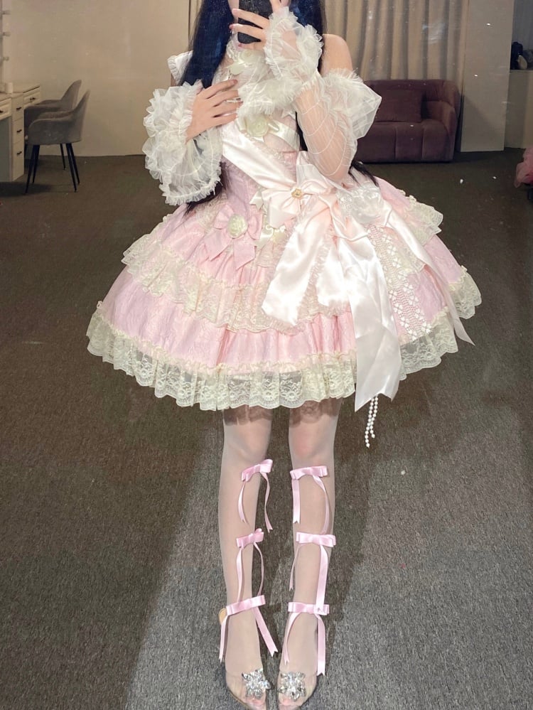 Pink Princess Floral Bowknot Design Corset Dress