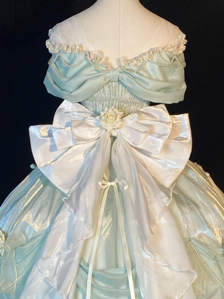 Tiana Green Long Version Princess Dress Roses and Bead Chains Ball Gown