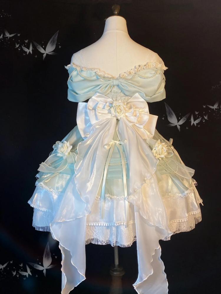 Tiana Green Short Version Princess Dress Roses and Bead Chains Ball Gown