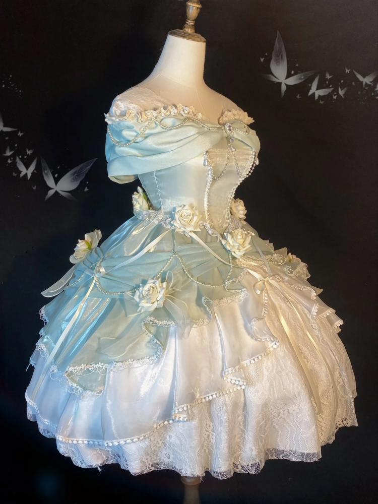 Tiana Green Short Version Princess Dress Roses and Bead Chains Ball Gown