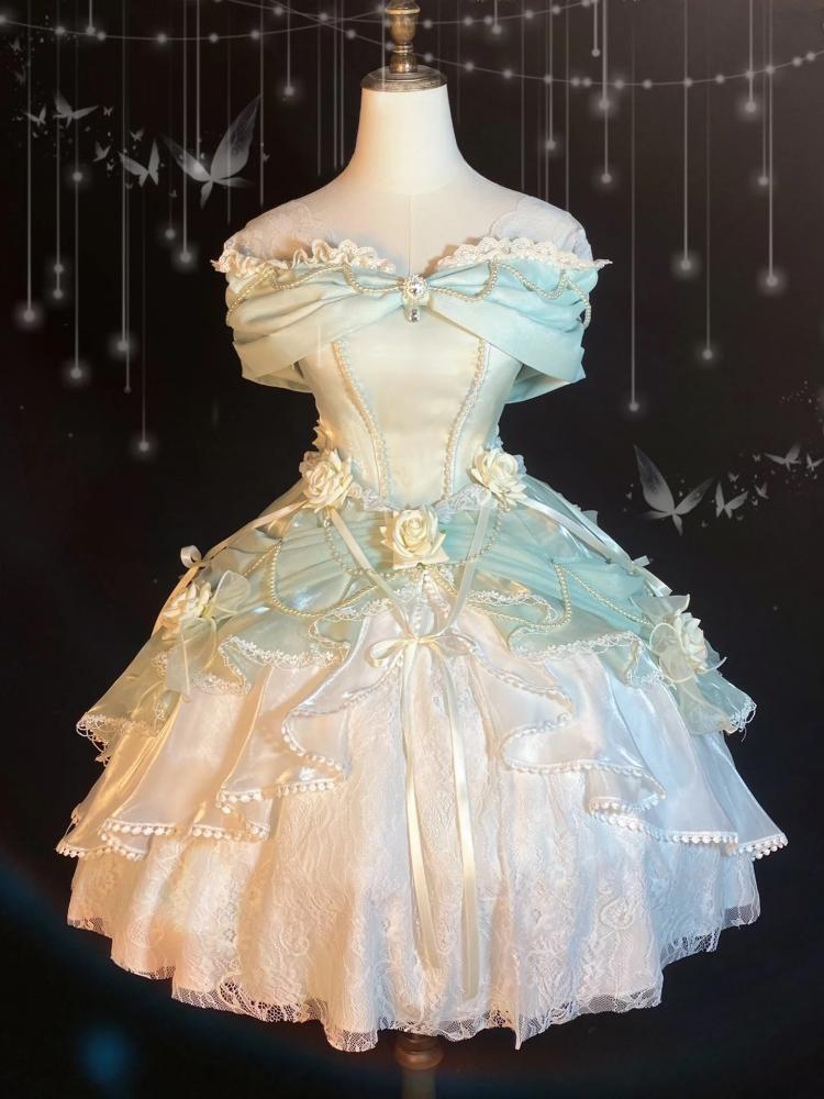 Tiana Green Short Version Princess Dress Roses and Bead Chains Ball Gown