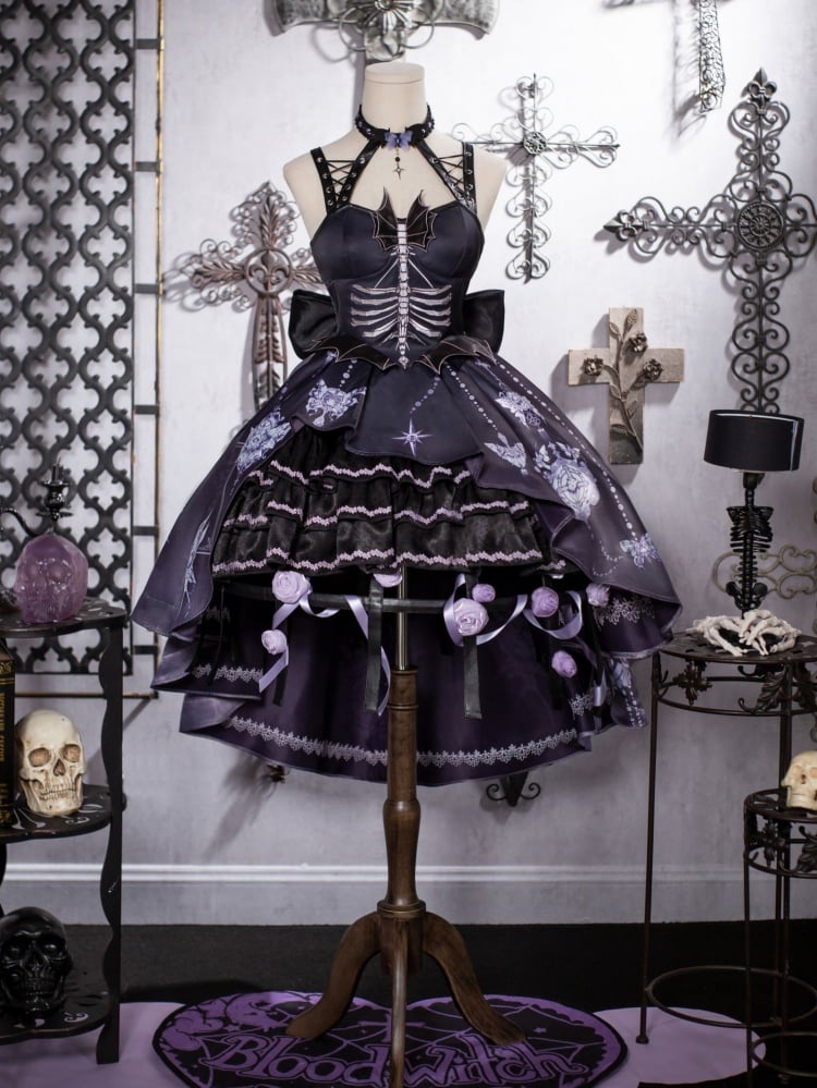 Purple High-low Skirt Halter Neck Gothic Jumper Skirt