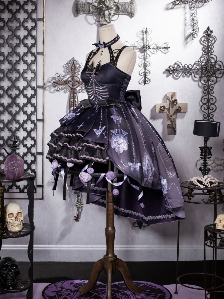 Purple High-low Skirt Halter Neck Gothic Jumper Skirt