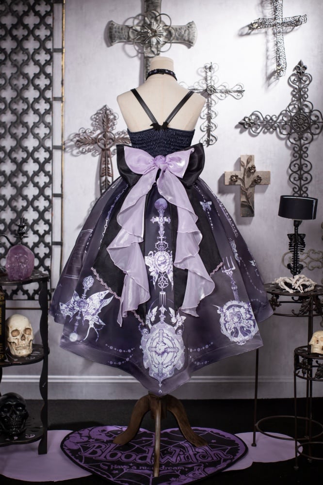 Purple High-low Skirt Halter Neck Gothic Jumper Skirt
