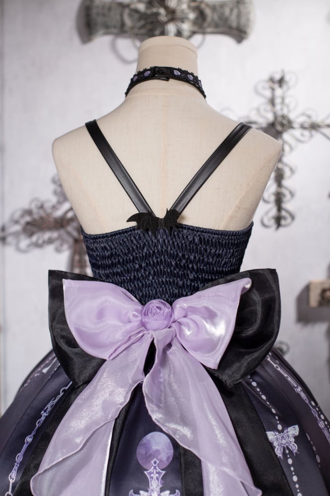 Purple High-low Skirt Halter Neck Gothic Jumper Skirt