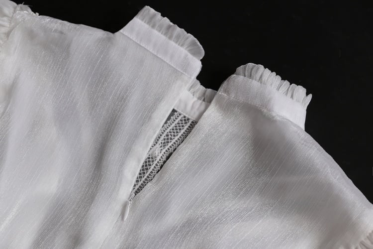 Dawn Night Banquet White Illusion Neckline Flounce Sleeves Tiered Skirt and Ruffle Trim Short Sleeves Lolita OP